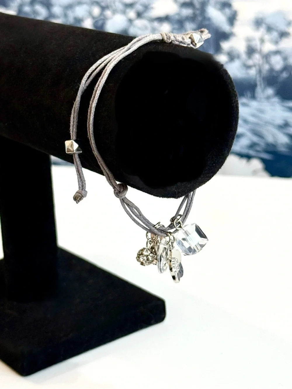 LOFT Silver Crystal Flower Adjustable Charm Bracelet NWT